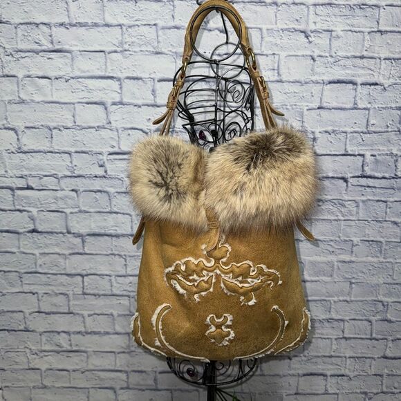 Authentic Prada Real Fox Fur & Suede Shoulder Bag COA In Photos Has Flaws* - Picture 1 of 16